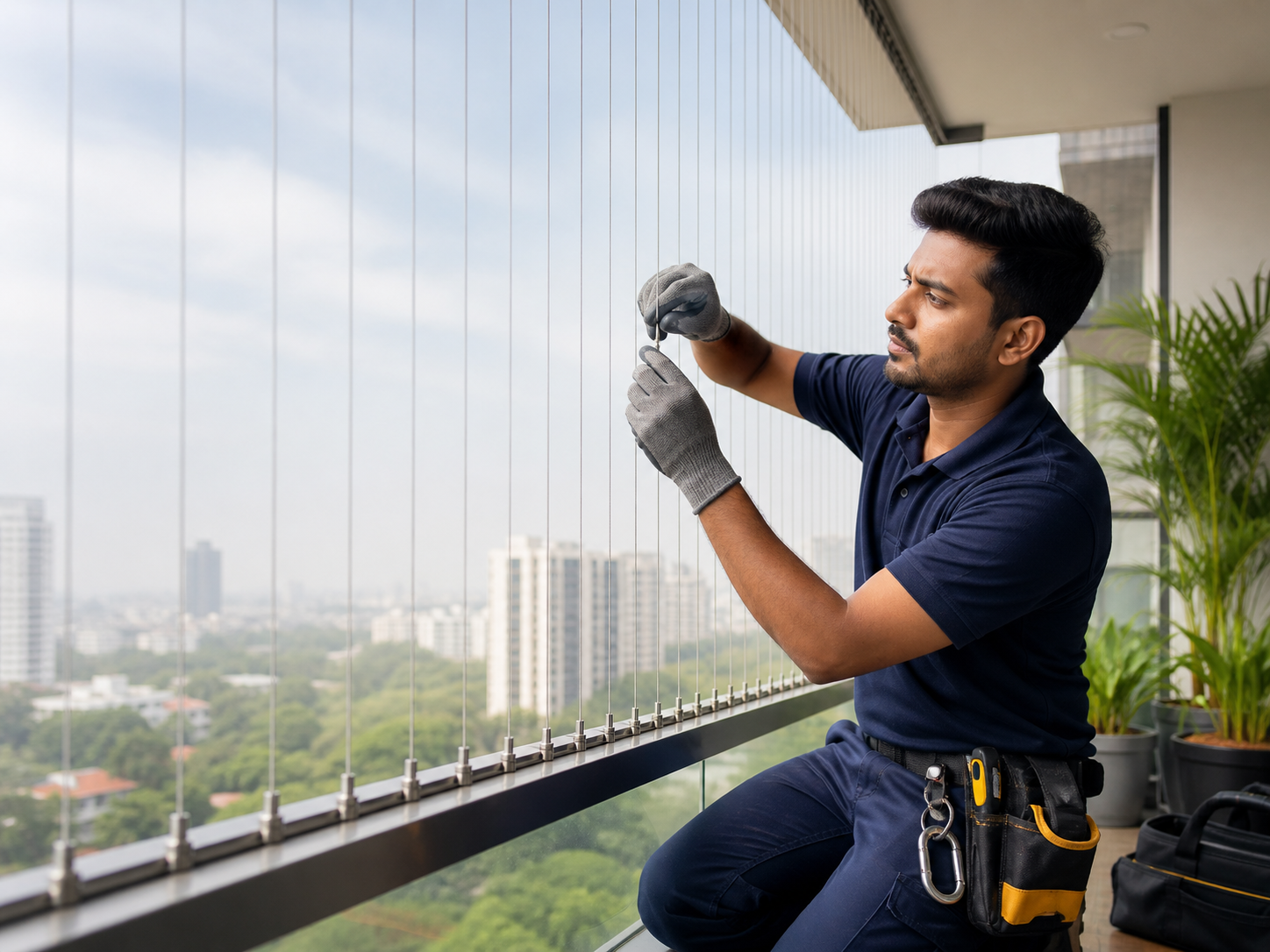 Invisible grill installer for balcony and window safety