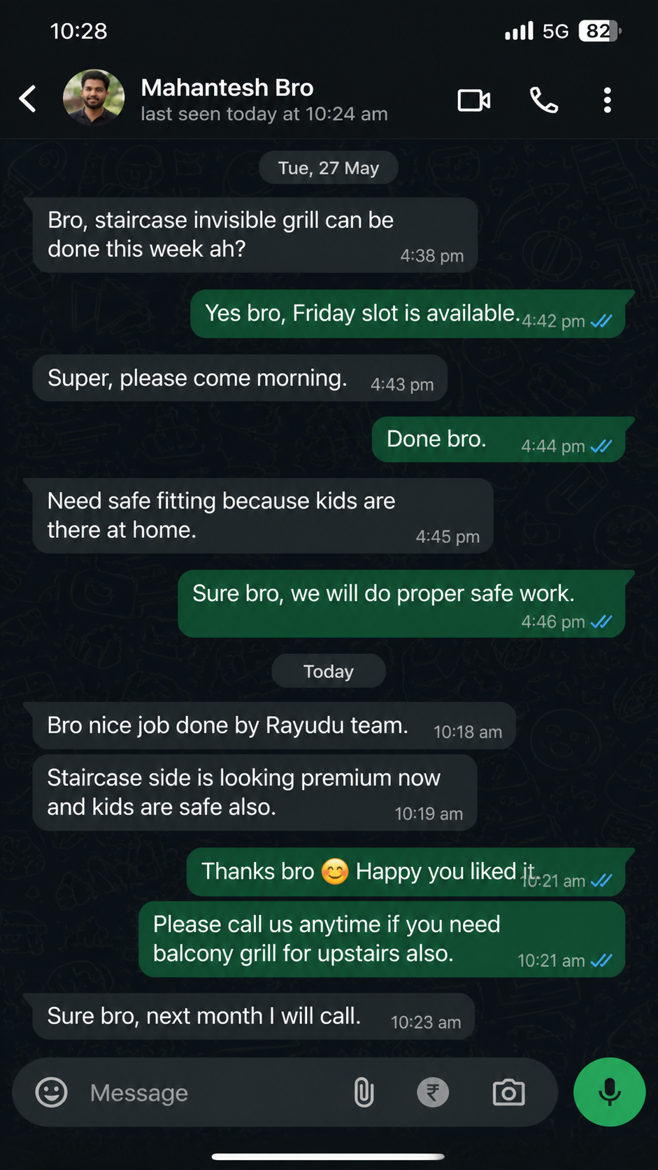 Customer WhatsApp testimonial