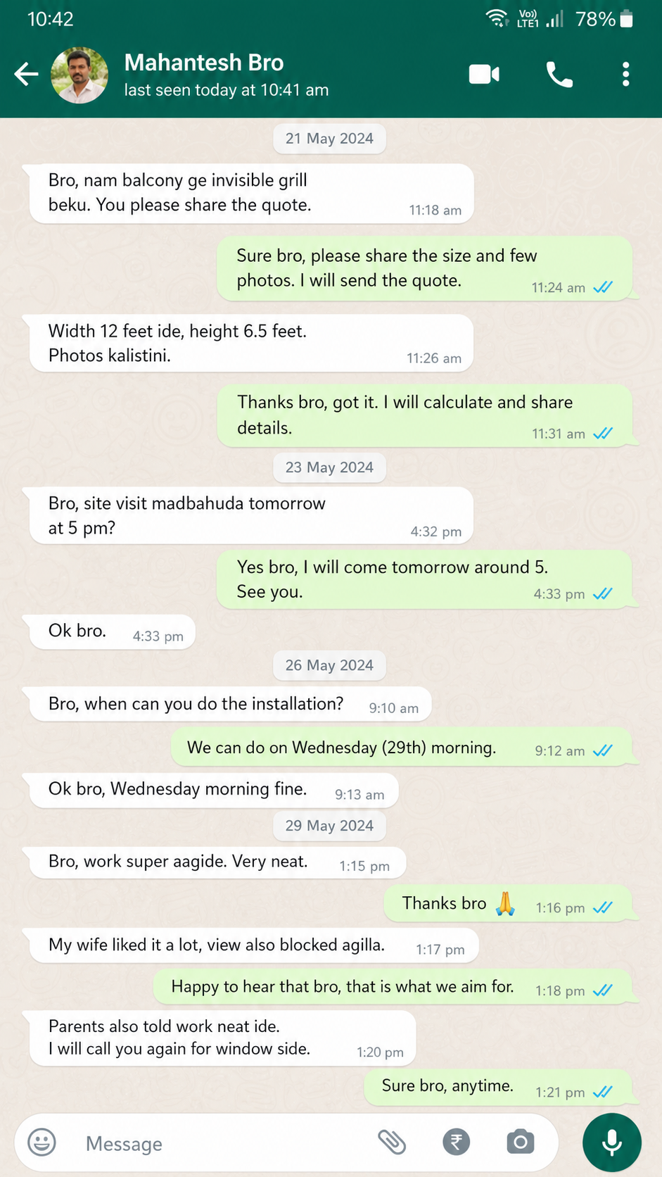 Balcony safety WhatsApp review