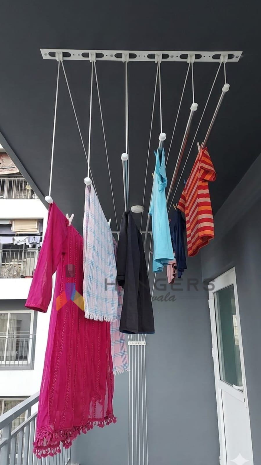 Balcony cloth hanger close view