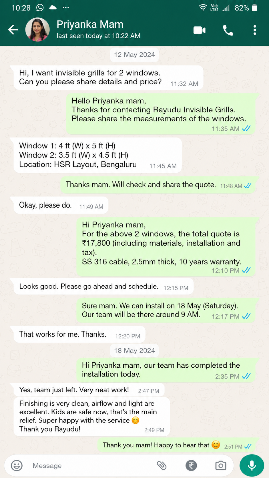 Invisible grill WhatsApp feedback